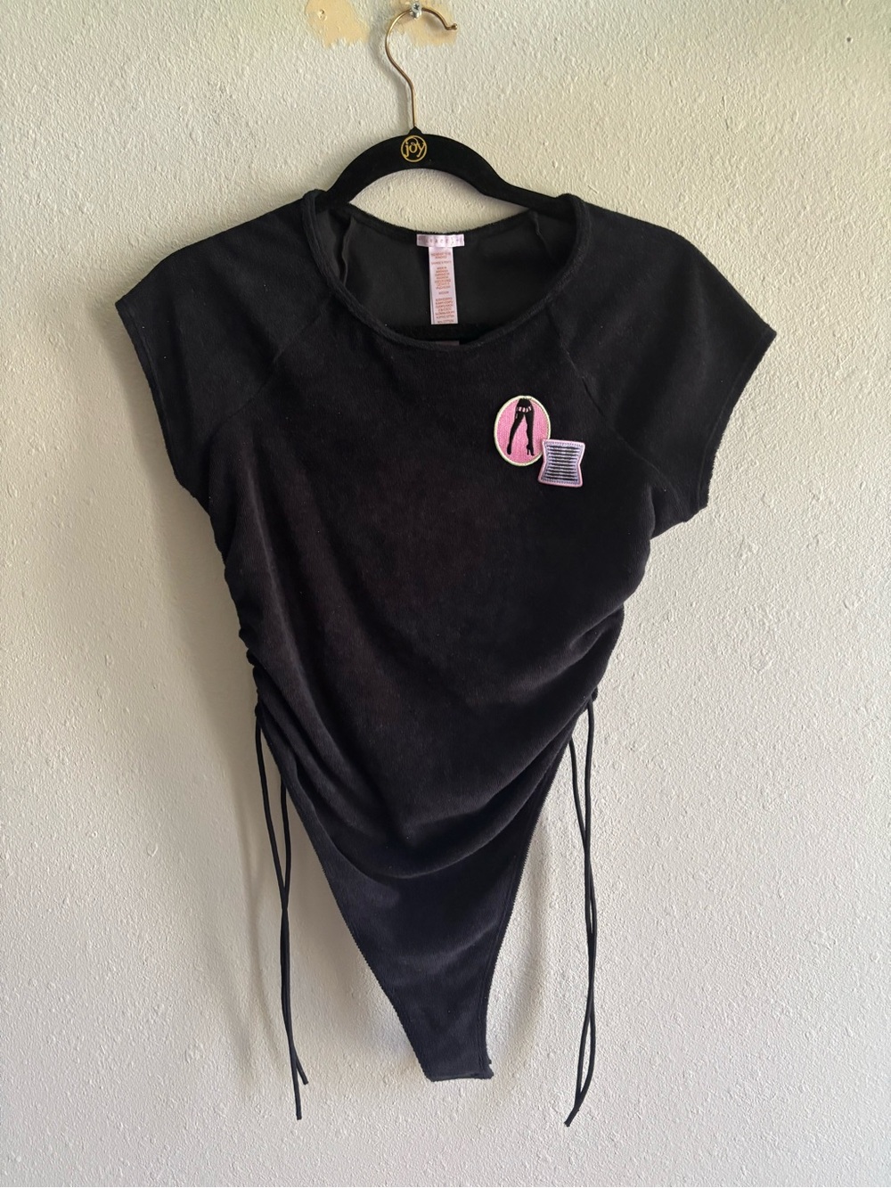 Savage X Fenty black One-Piece Bodysuit with Pink Patch Details - Picture 6 of 8